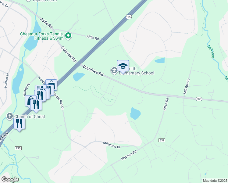 map of restaurants, bars, coffee shops, grocery stores, and more near 7375 Trundle Court in Warrenton
