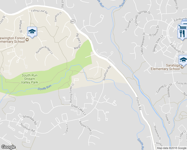 map of restaurants, bars, coffee shops, grocery stores, and more near 8462 Rushing Creek Court in Springfield