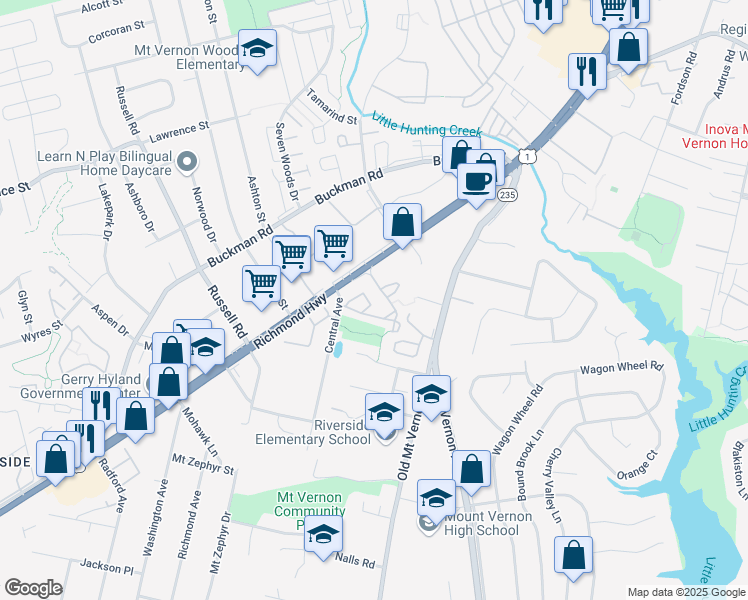 map of restaurants, bars, coffee shops, grocery stores, and more near 8330 Hunter Murphy Circle in Alexandria