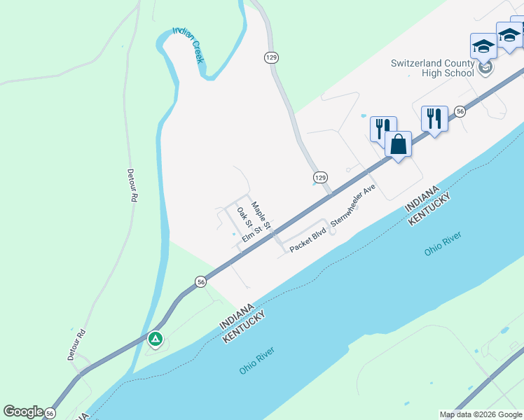 map of restaurants, bars, coffee shops, grocery stores, and more near 106 Maple Street in Vevay