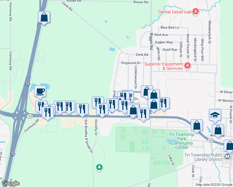 map of restaurants, bars, coffee shops, grocery stores, and more near 335 Bargraves Boulevard in Troy
