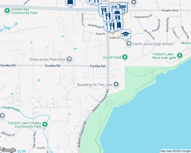 map of restaurants, bars, coffee shops, grocery stores, and more near 9060 Auburn Folsom Road in Granite Bay