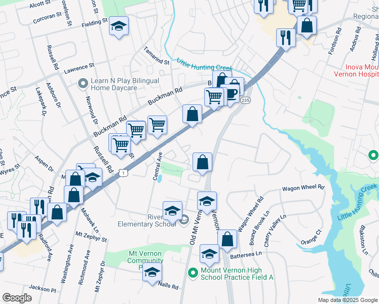 map of restaurants, bars, coffee shops, grocery stores, and more near 8247 Lamberts Lane in Alexandria