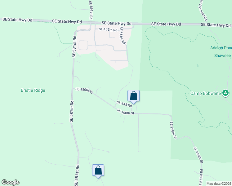 map of restaurants, bars, coffee shops, grocery stores, and more near 142 Southeast 611th Road in Warrensburg