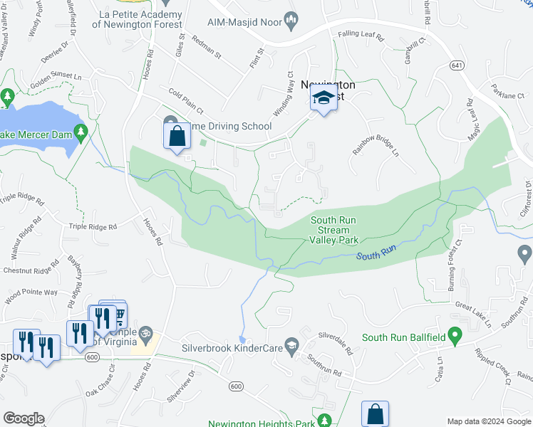 map of restaurants, bars, coffee shops, grocery stores, and more near 8657 Hickory Ridge Court in Springfield