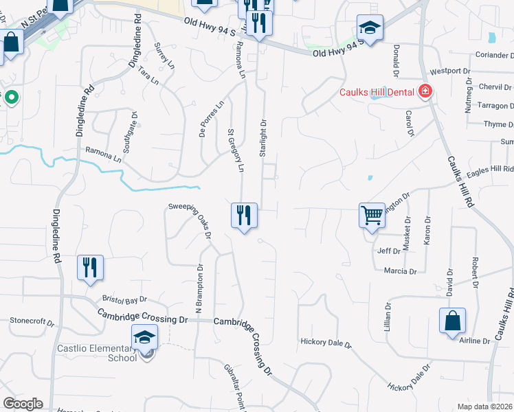 map of restaurants, bars, coffee shops, grocery stores, and more near 3803 Pine Forest Lane in Saint Charles