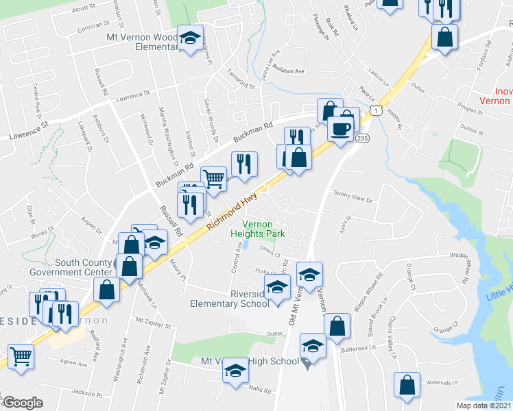 map of restaurants, bars, coffee shops, grocery stores, and more near 8368 Hunter Murphy Circle in Alexandria
