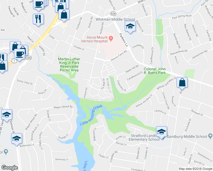 map of restaurants, bars, coffee shops, grocery stores, and more near 8224 Doctor Craik Court in Alexandria