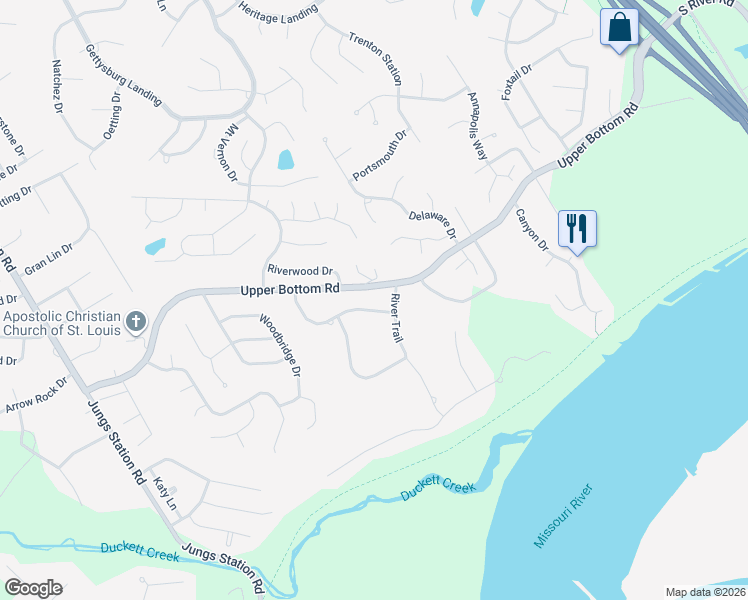 map of restaurants, bars, coffee shops, grocery stores, and more near 21 Lone Eagle Trail in Saint Charles