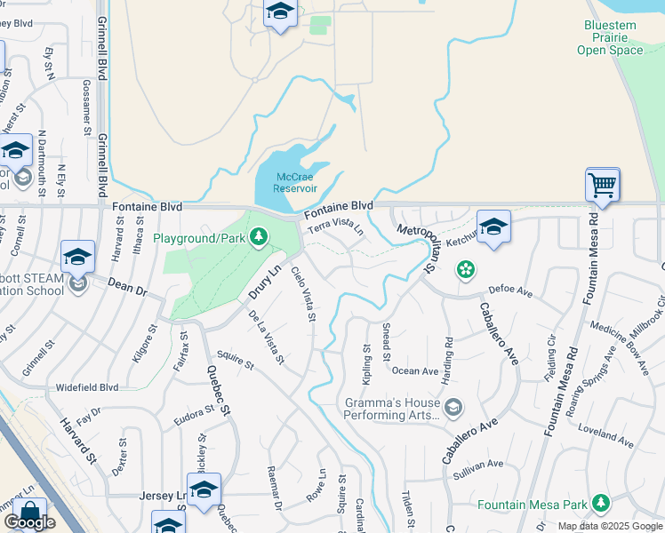 map of restaurants, bars, coffee shops, grocery stores, and more near 131 Estrella Vista Street in Colorado Springs