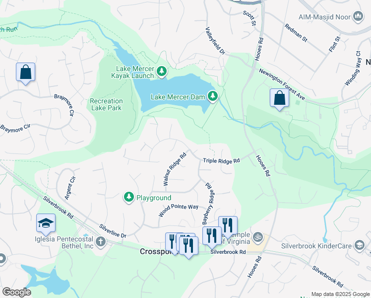 map of restaurants, bars, coffee shops, grocery stores, and more near 9011 Triple Ridge Road in Fairfax Station