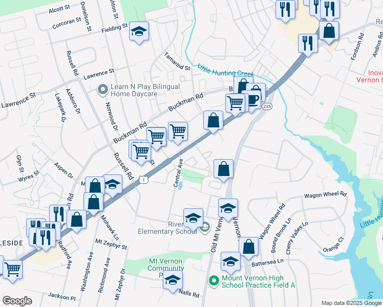 map of restaurants, bars, coffee shops, grocery stores, and more near 8356 Hunter Murphy Circle in Alexandria