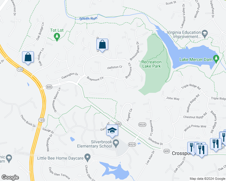 map of restaurants, bars, coffee shops, grocery stores, and more near 8114 Glenhurst Drive in Fairfax Station
