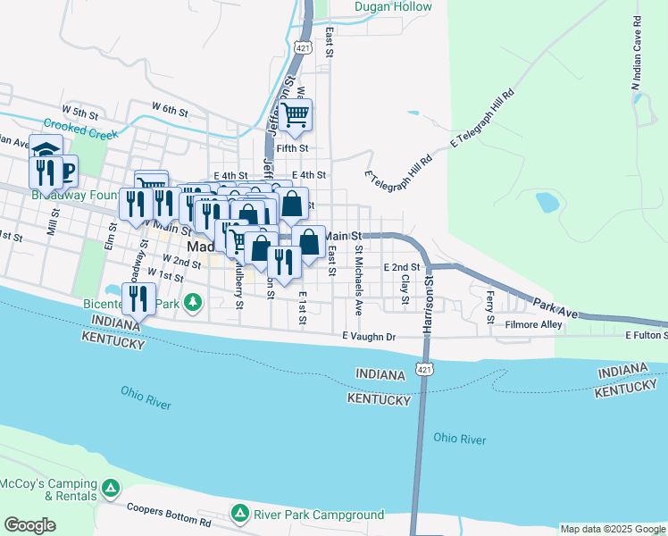 map of restaurants, bars, coffee shops, grocery stores, and more near 210 East Street in Madison