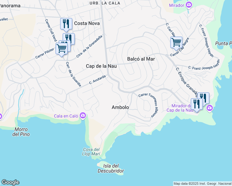 map of restaurants, bars, coffee shops, grocery stores, and more near 3 Carrer de L'Escabusso in Jávea