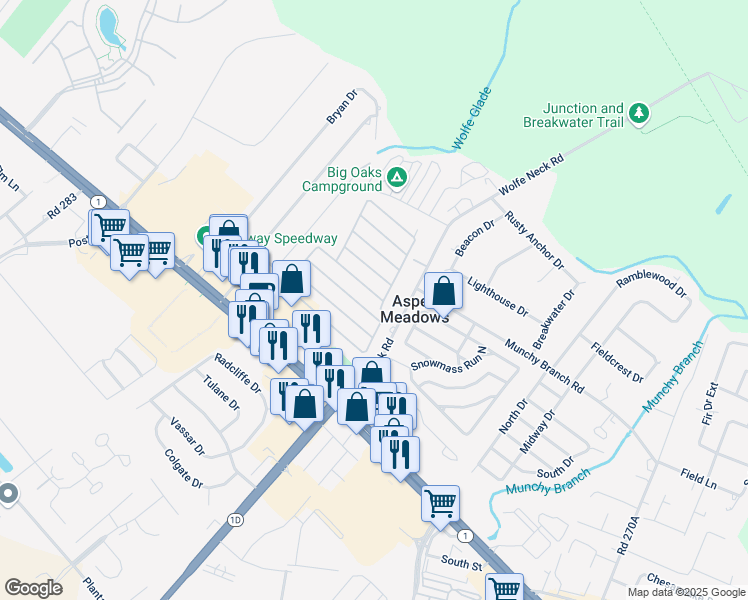 map of restaurants, bars, coffee shops, grocery stores, and more near 43 Candlelight Lane in Rehoboth Beach