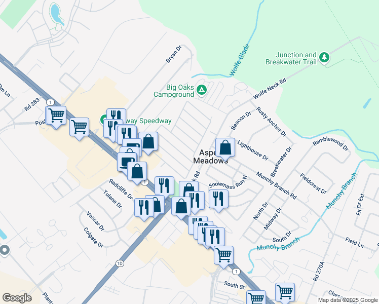 map of restaurants, bars, coffee shops, grocery stores, and more near 43 Candlelight Lane in Rehoboth Beach