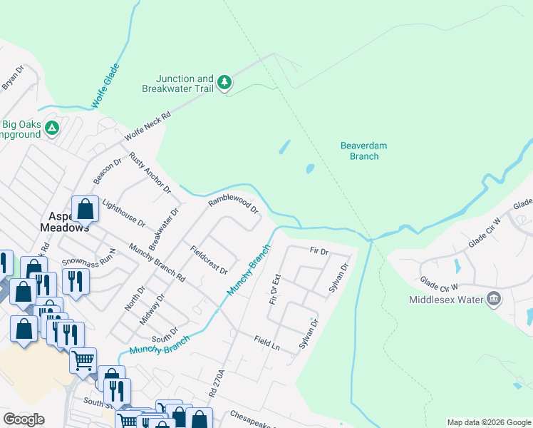 map of restaurants, bars, coffee shops, grocery stores, and more near 2049 Ramblewood Drive in Rehoboth Beach