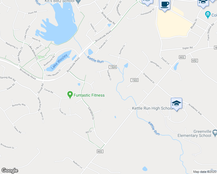 map of restaurants, bars, coffee shops, grocery stores, and more near 7262 Twilight Court in Warrenton
