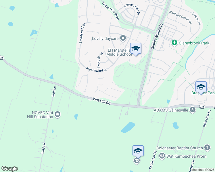 map of restaurants, bars, coffee shops, grocery stores, and more near 10236 Inchberry Court in Bristow