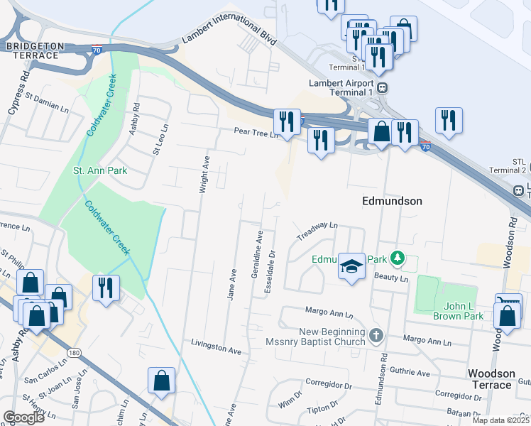 map of restaurants, bars, coffee shops, grocery stores, and more near 10010 Executive Drive West in Saint Ann