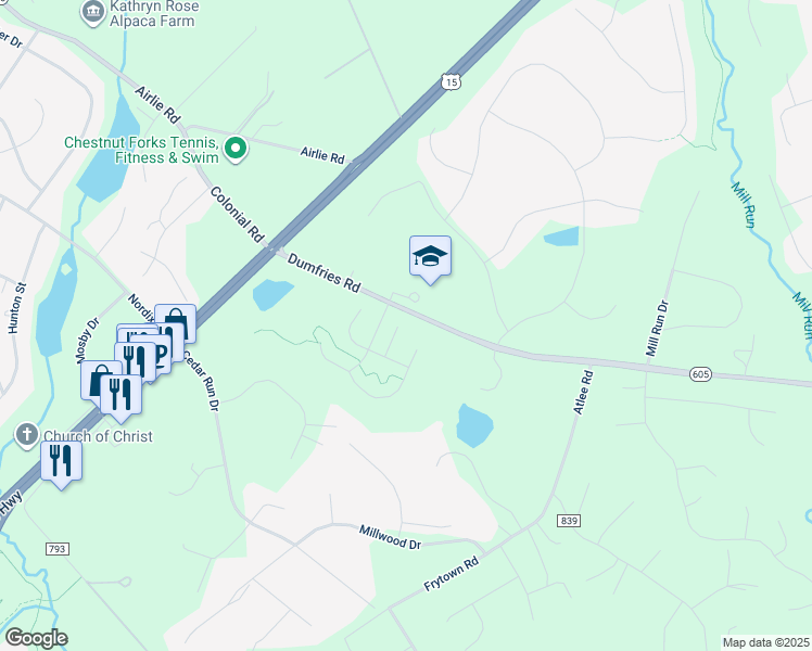 map of restaurants, bars, coffee shops, grocery stores, and more near 7361 Trundle Court in Warrenton