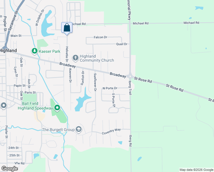 map of restaurants, bars, coffee shops, grocery stores, and more near 6 Sunrise Court in Highland