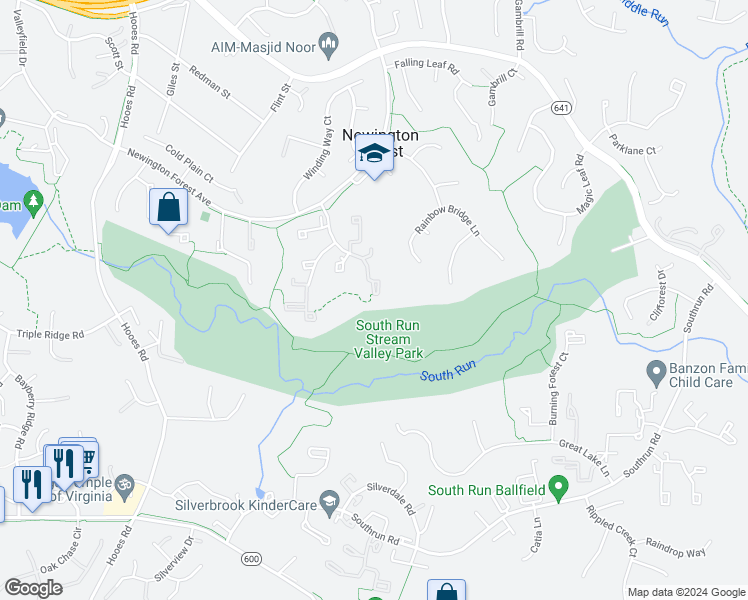 map of restaurants, bars, coffee shops, grocery stores, and more near 8196 Curving Creek Court in Springfield