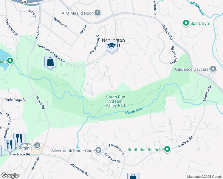 map of restaurants, bars, coffee shops, grocery stores, and more near 8196 Curving Creek Court in Springfield