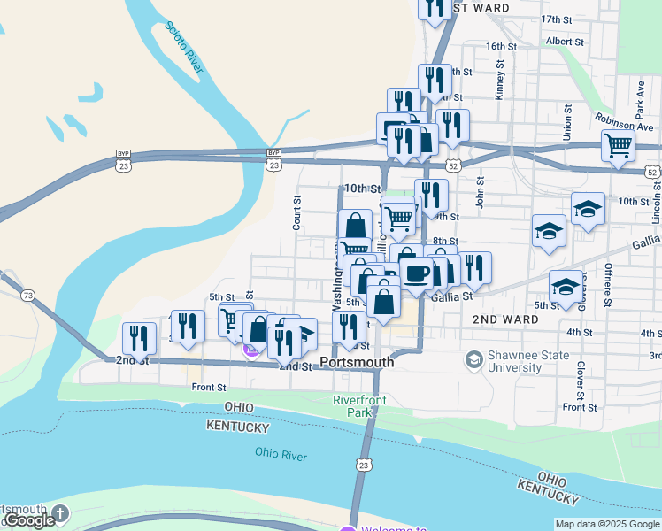map of restaurants, bars, coffee shops, grocery stores, and more near 642 7th Street in Portsmouth