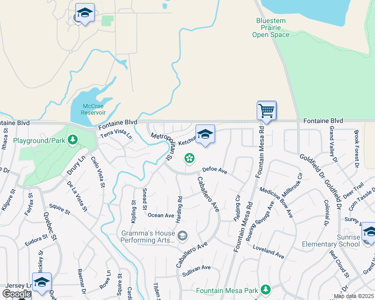 map of restaurants, bars, coffee shops, grocery stores, and more near 6875 Ketchum Drive in Colorado Springs