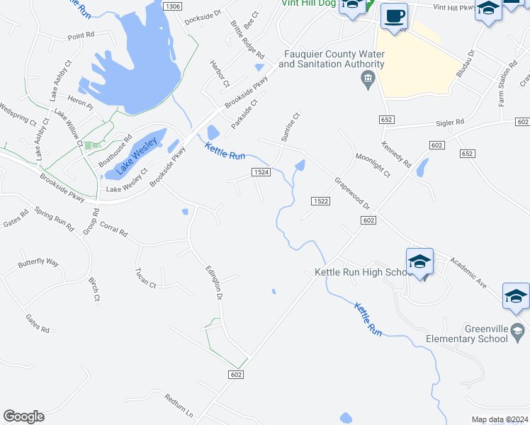 map of restaurants, bars, coffee shops, grocery stores, and more near 7264 Twilight Court in Warrenton