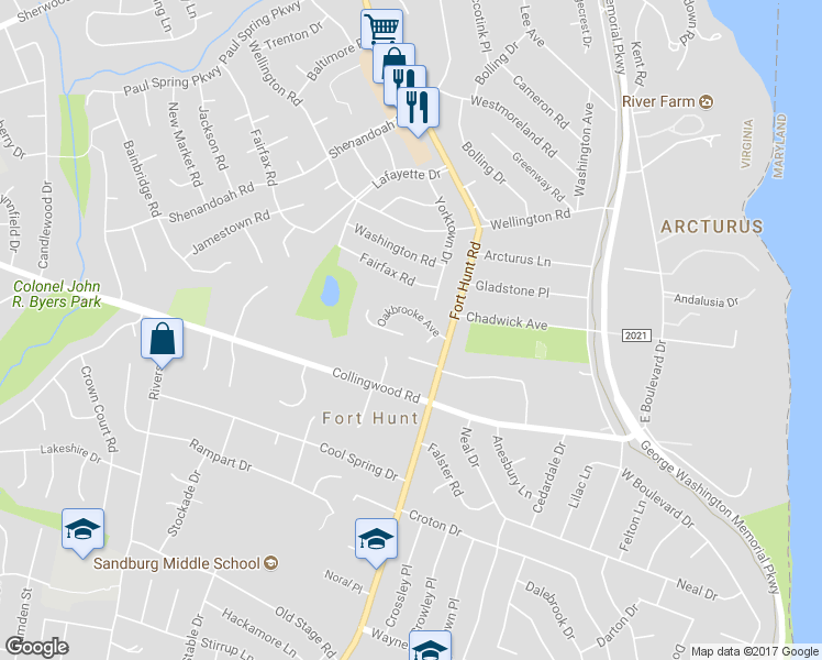 map of restaurants, bars, coffee shops, grocery stores, and more near 8223 Treebrooke Lane in Alexandria
