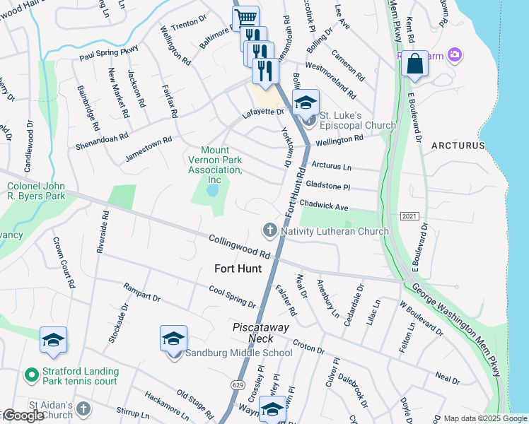 map of restaurants, bars, coffee shops, grocery stores, and more near 8223 Treebrooke Lane in Alexandria