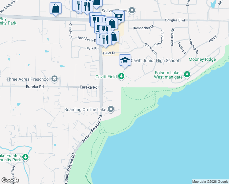 map of restaurants, bars, coffee shops, grocery stores, and more near 7117 Laketrail Court in Granite Bay