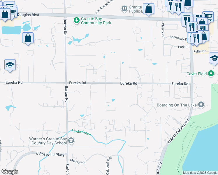 map of restaurants, bars, coffee shops, grocery stores, and more near 6402 Eureka Road in Granite Bay