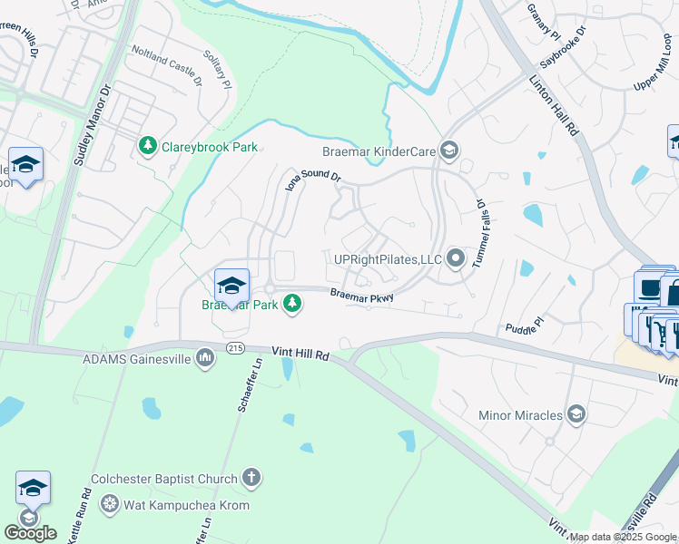 map of restaurants, bars, coffee shops, grocery stores, and more near 10176 Elgin Way in Bristow