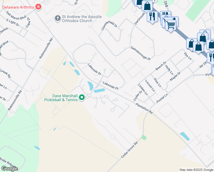 map of restaurants, bars, coffee shops, grocery stores, and more near 109 Lakeside Drive in Lewes