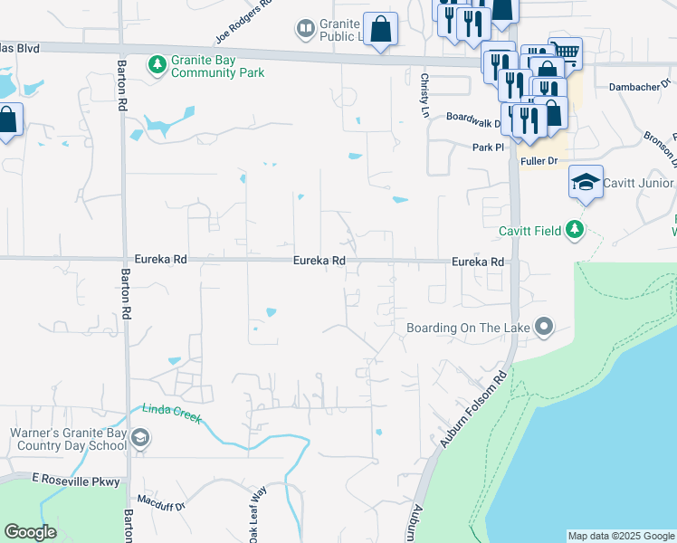 map of restaurants, bars, coffee shops, grocery stores, and more near 6552 Eureka Road in Granite Bay