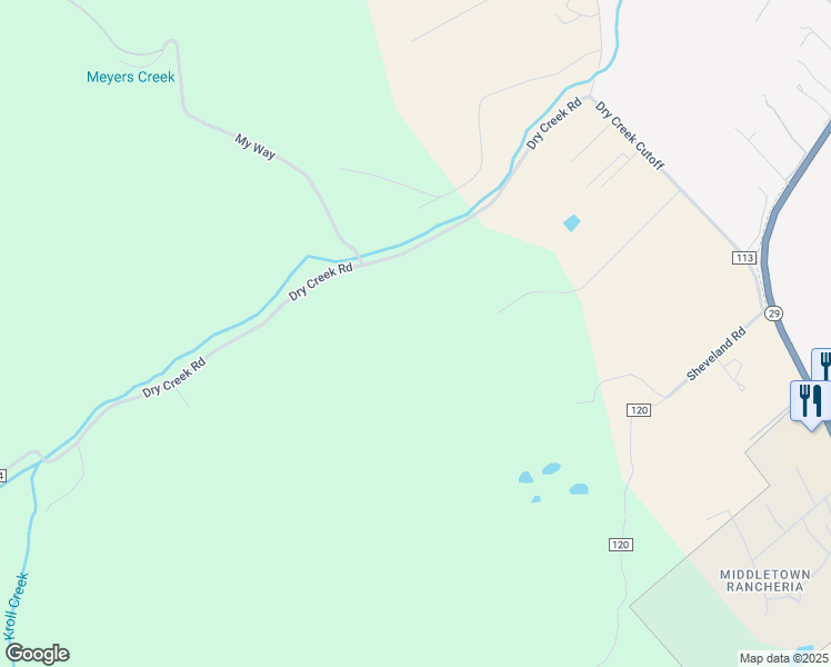 map of restaurants, bars, coffee shops, grocery stores, and more near 14452 Dry Creek Road in Middletown