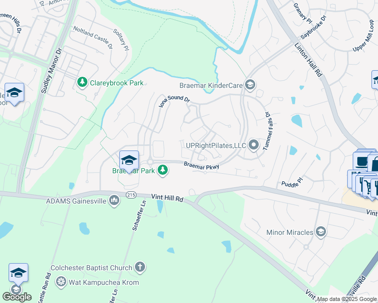 map of restaurants, bars, coffee shops, grocery stores, and more near 10176 Elgin Way in Bristow