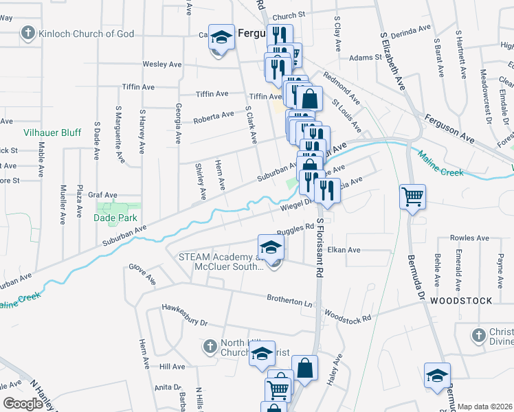 map of restaurants, bars, coffee shops, grocery stores, and more near 610 Flatly in St. Louis