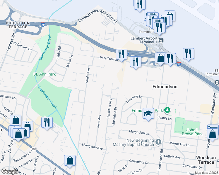 map of restaurants, bars, coffee shops, grocery stores, and more near 10010 Executive Drive West in Saint Ann