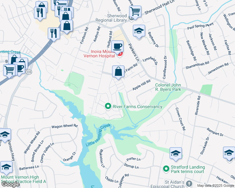 map of restaurants, bars, coffee shops, grocery stores, and more near 8203 Doctor Craik Court in Alexandria