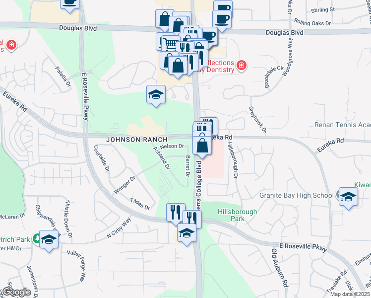 map of restaurants, bars, coffee shops, grocery stores, and more near 3002 Nelson Drive in Roseville