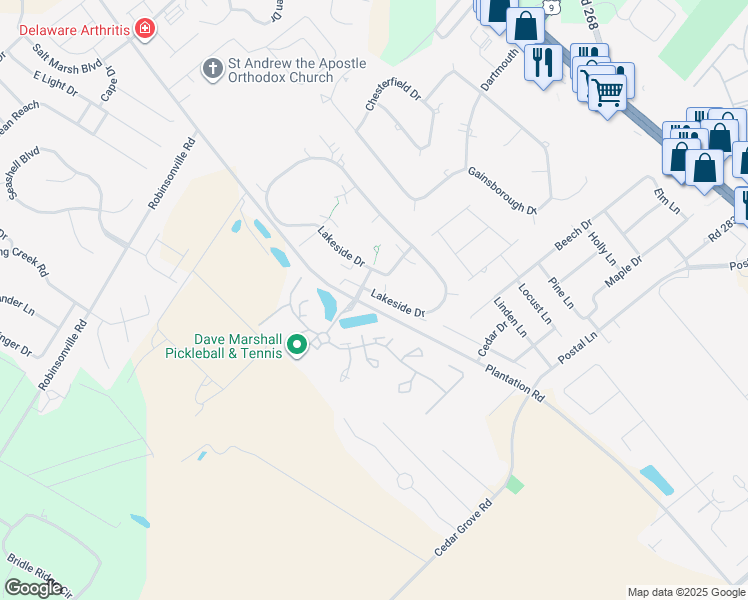 map of restaurants, bars, coffee shops, grocery stores, and more near 109 Lakeside Drive in Lewes