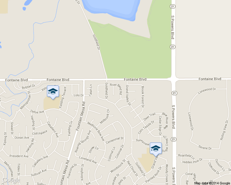 map of restaurants, bars, coffee shops, grocery stores, and more near 6605 White Water Lane in Colorado Springs