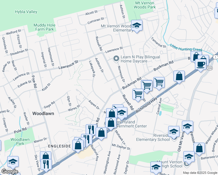 map of restaurants, bars, coffee shops, grocery stores, and more near 8204 McClelland Place in Alexandria