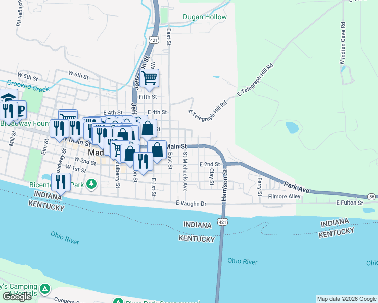 map of restaurants, bars, coffee shops, grocery stores, and more near 606 East Main Street in Madison