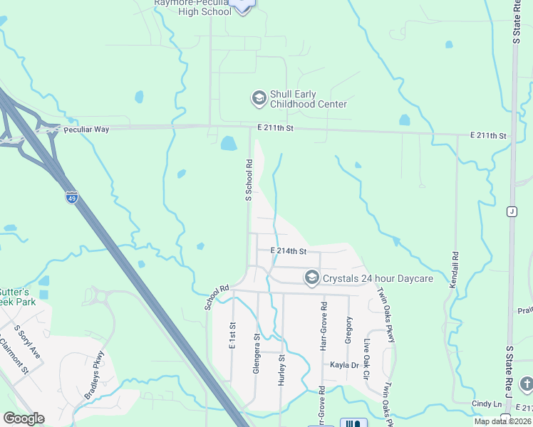 map of restaurants, bars, coffee shops, grocery stores, and more near 11900 East 213th Court in Peculiar